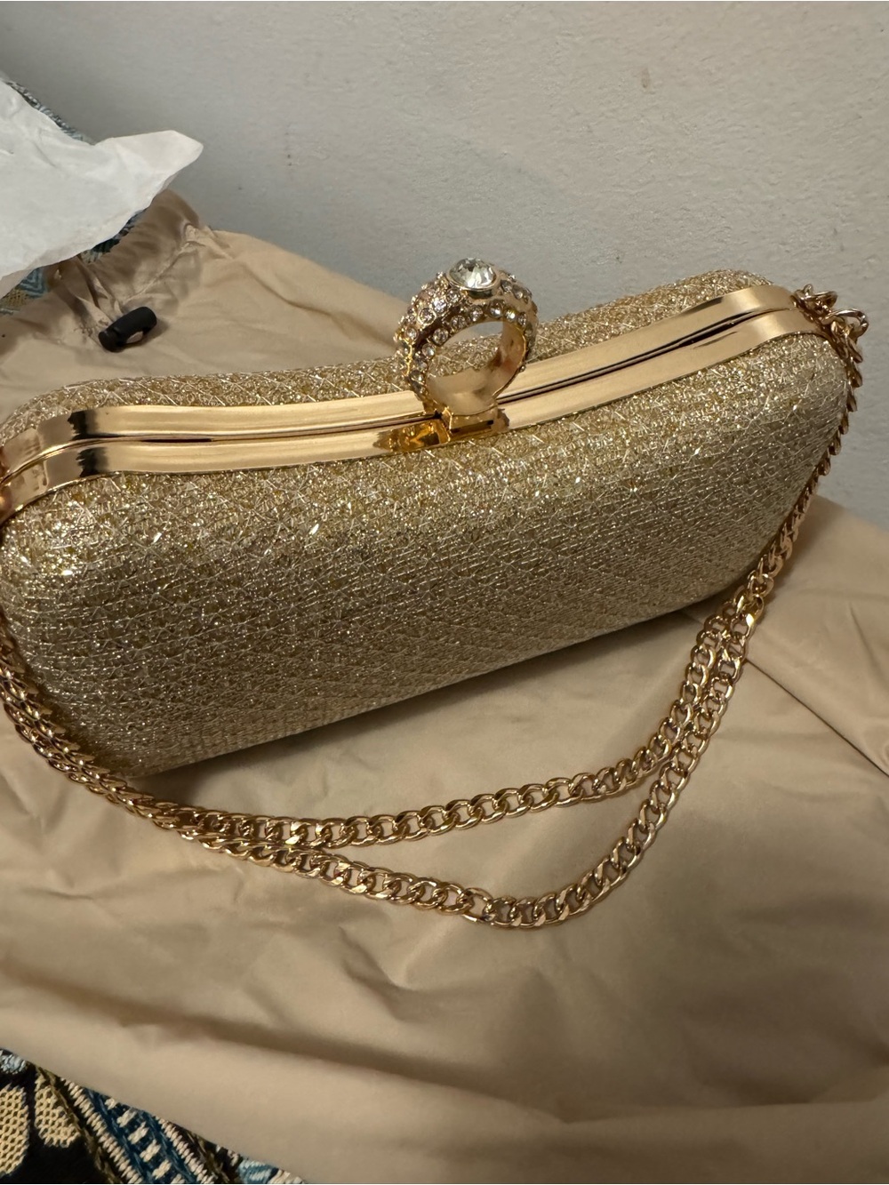 Elegant gold Beaded Chain Shoulder Bag
